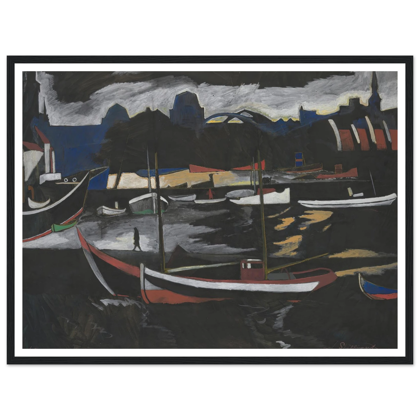 Handelsdokken te Oostende (1924) Art Print | Leon Spilliaert - Framed Poster - 30x40 cm / 12x16″ - Black frame