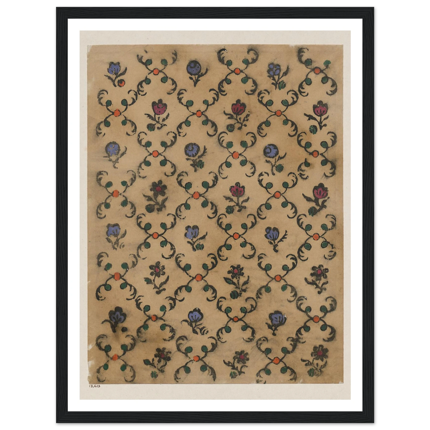 Handkolorierter Holzschnitt (Rautendekor) (1900 - 1913) Art Print | Maria von Uchatius - Framed Poster - 30x40 cm / 12x16″ - Black frame