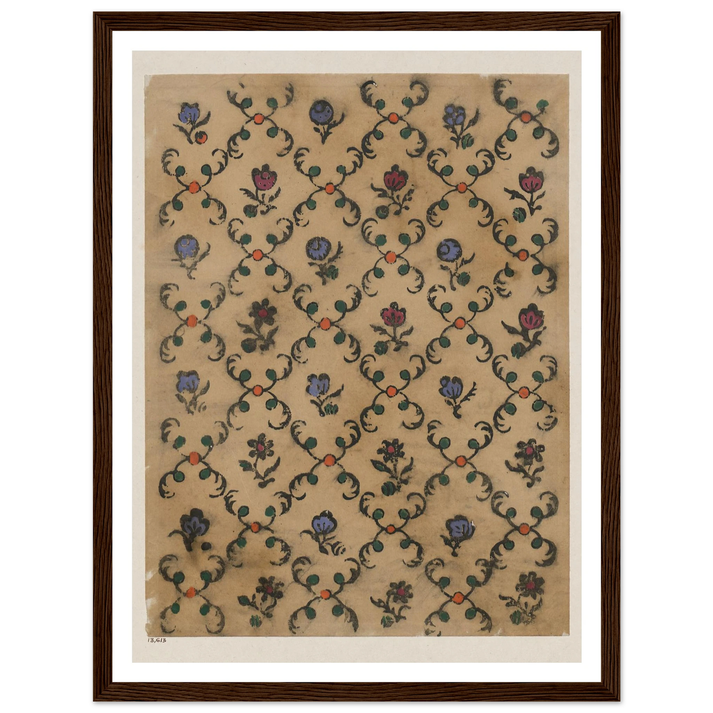 Handkolorierter Holzschnitt (Rautendekor) (1900 - 1913) Art Print | Maria von Uchatius - Framed Poster - 30x40 cm / 12x16″ - Black frame