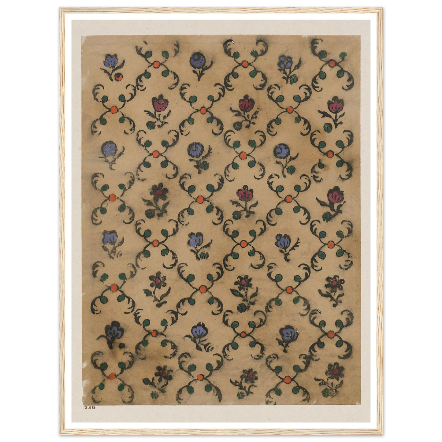 Handkolorierter Holzschnitt (Rautendekor) (1900 - 1913) Art Print | Maria von Uchatius - Framed Poster - 30x40 cm / 12x16″ - Black frame