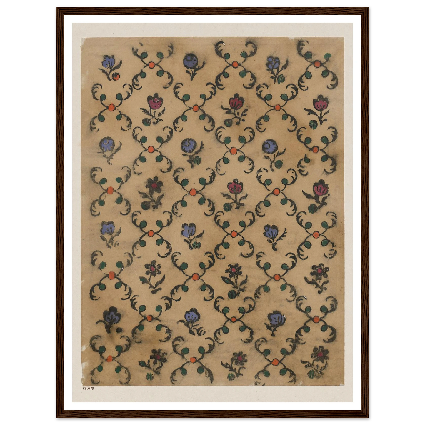 Handkolorierter Holzschnitt (Rautendekor) (1900 - 1913) Art Print | Maria von Uchatius - Framed Poster - 30x40 cm / 12x16″ - Black frame