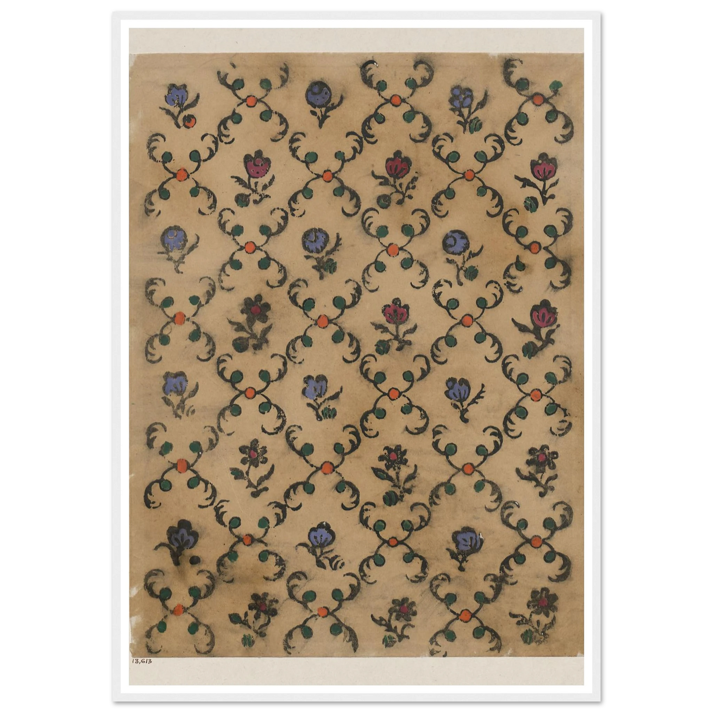 Handkolorierter Holzschnitt (Rautendekor) (1900 - 1913) Art Print | Maria von Uchatius - Framed Poster - 30x40 cm / 12x16″ - Black frame