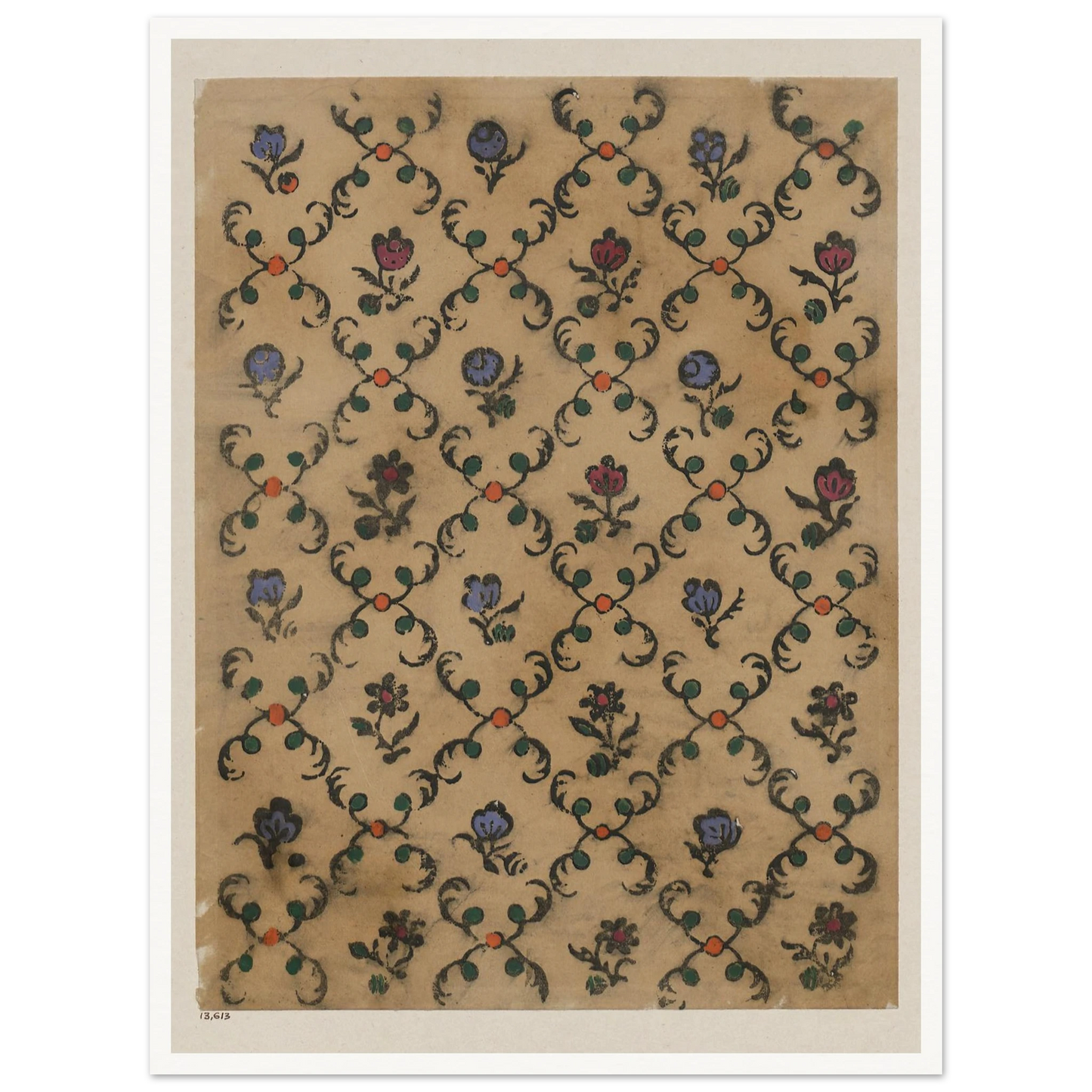 Handkolorierter Holzschnitt (Rautendekor) (1900 - 1913) Art Print | Maria von Uchatius - Framed Poster - 30x40 cm / 12x16″ - Black frame