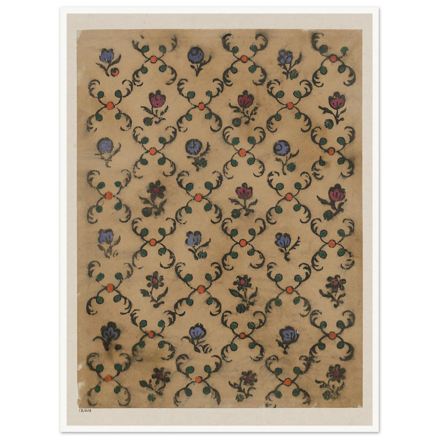 Handkolorierter Holzschnitt (Rautendekor) (1900 - 1913) Art Print | Maria von Uchatius - Framed Poster - 30x40 cm / 12x16″ - Black frame