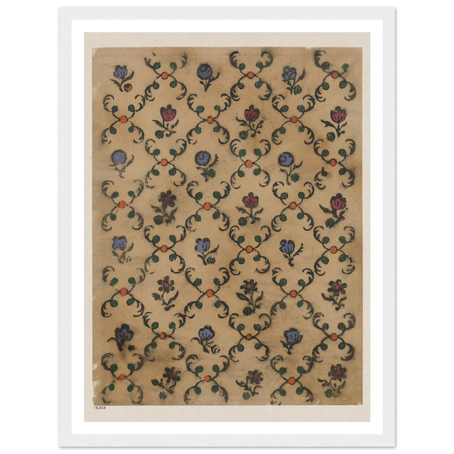 Handkolorierter Holzschnitt (Rautendekor) (1900 - 1913) Art Print | Maria von Uchatius - Framed Poster - 30x40 cm / 12x16″ - Black frame