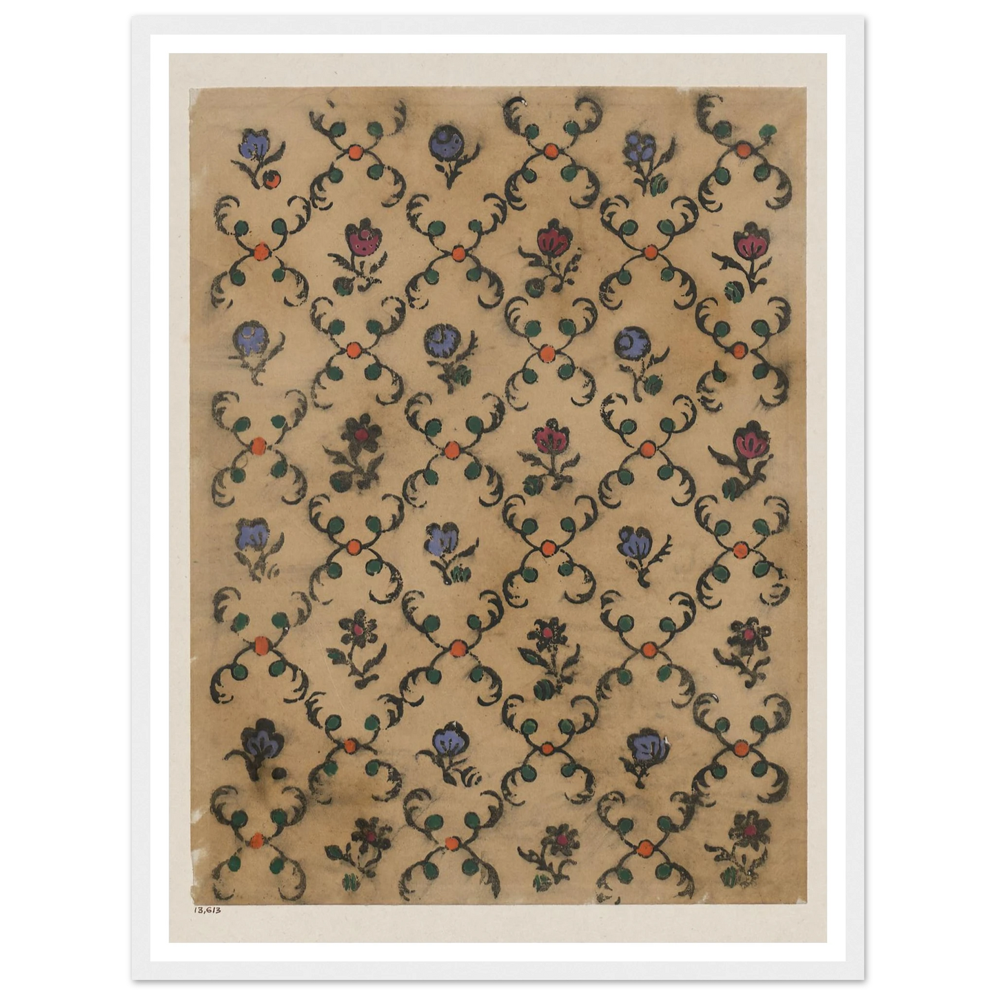 Handkolorierter Holzschnitt (Rautendekor) (1900 - 1913) Art Print | Maria von Uchatius - Framed Poster - 30x40 cm / 12x16″ - Black frame