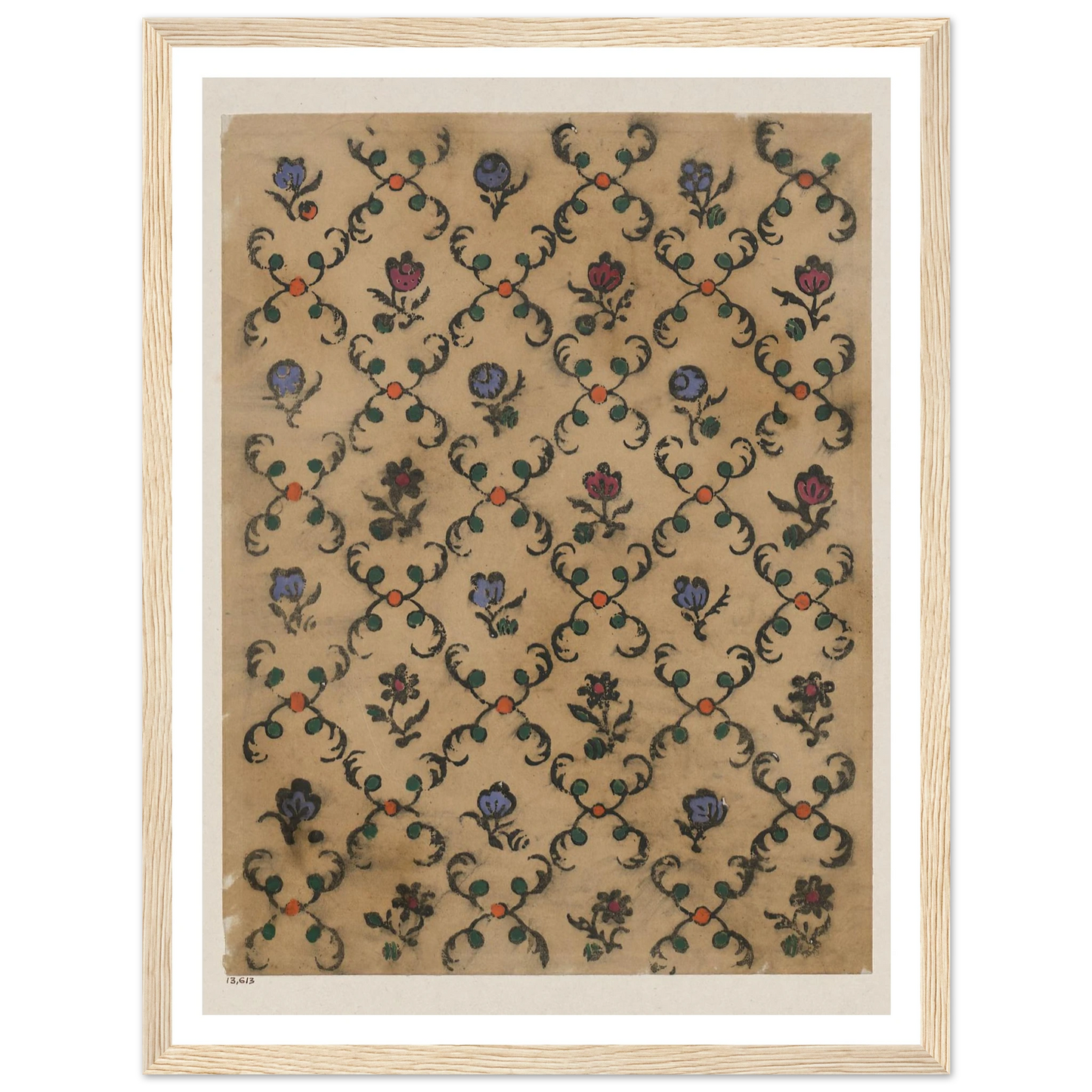 Handkolorierter Holzschnitt (Rautendekor) (1900 - 1913) Art Print | Maria von Uchatius - Framed Poster - 30x40 cm / 12x16″ - Black frame