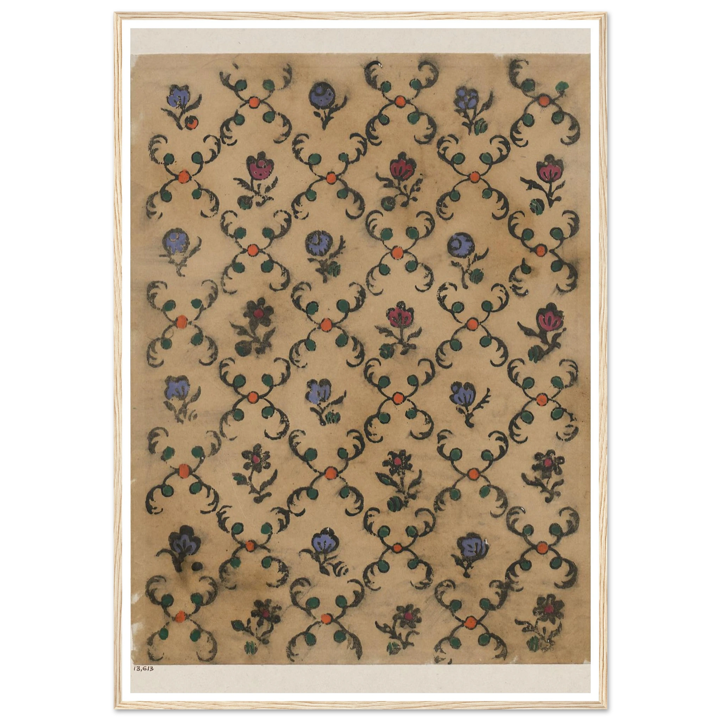 Handkolorierter Holzschnitt (Rautendekor) (1900 - 1913) Art Print | Maria von Uchatius - Framed Poster - 30x40 cm / 12x16″ - Black frame