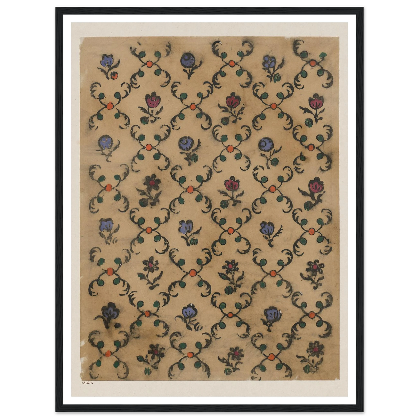 Handkolorierter Holzschnitt (Rautendekor) (1900 - 1913) Art Print | Maria von Uchatius - Framed Poster - 30x40 cm / 12x16″ - Black frame