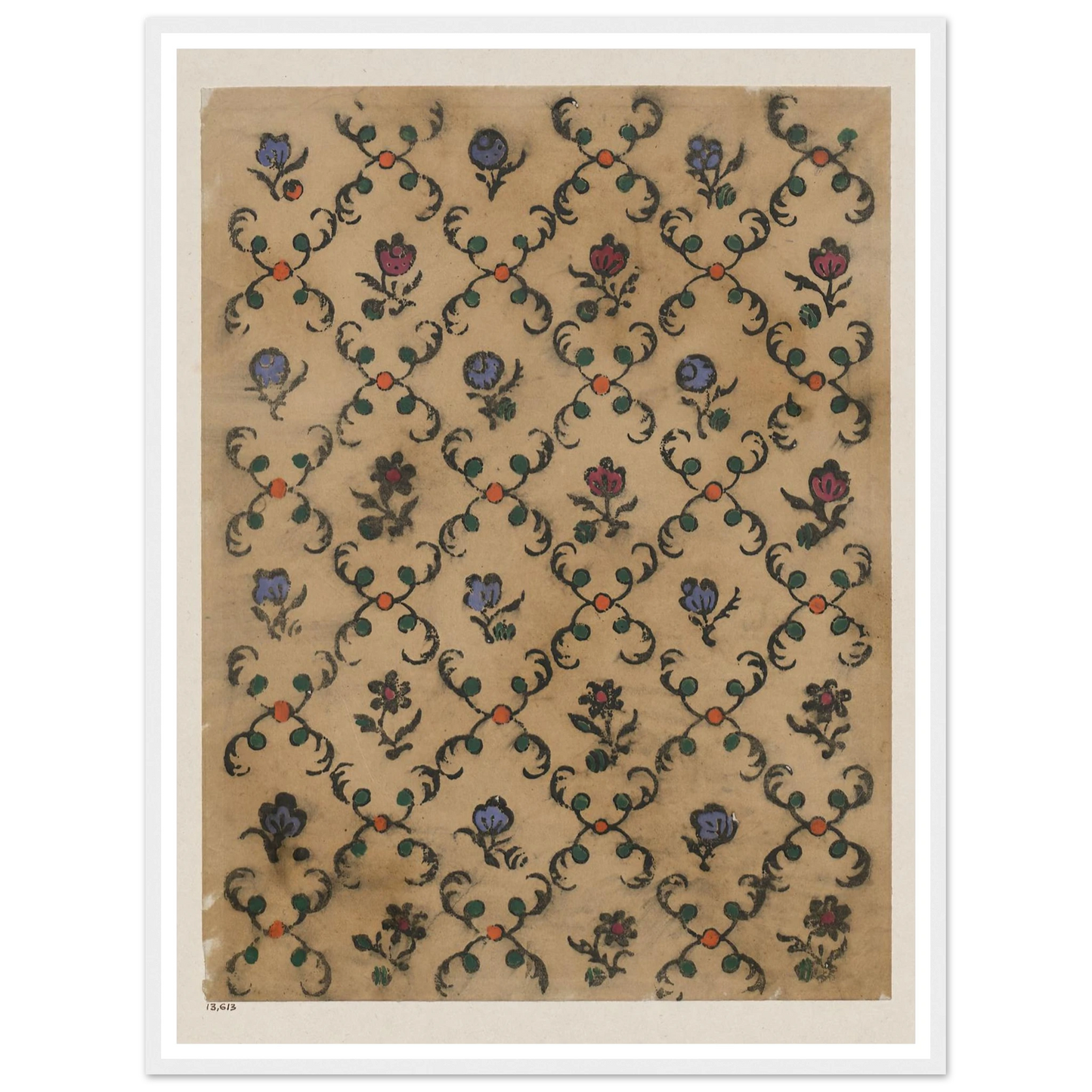 Handkolorierter Holzschnitt (Rautendekor) (1900 - 1913) Art Print | Maria von Uchatius - Framed Poster - 30x40 cm / 12x16″ - Black frame