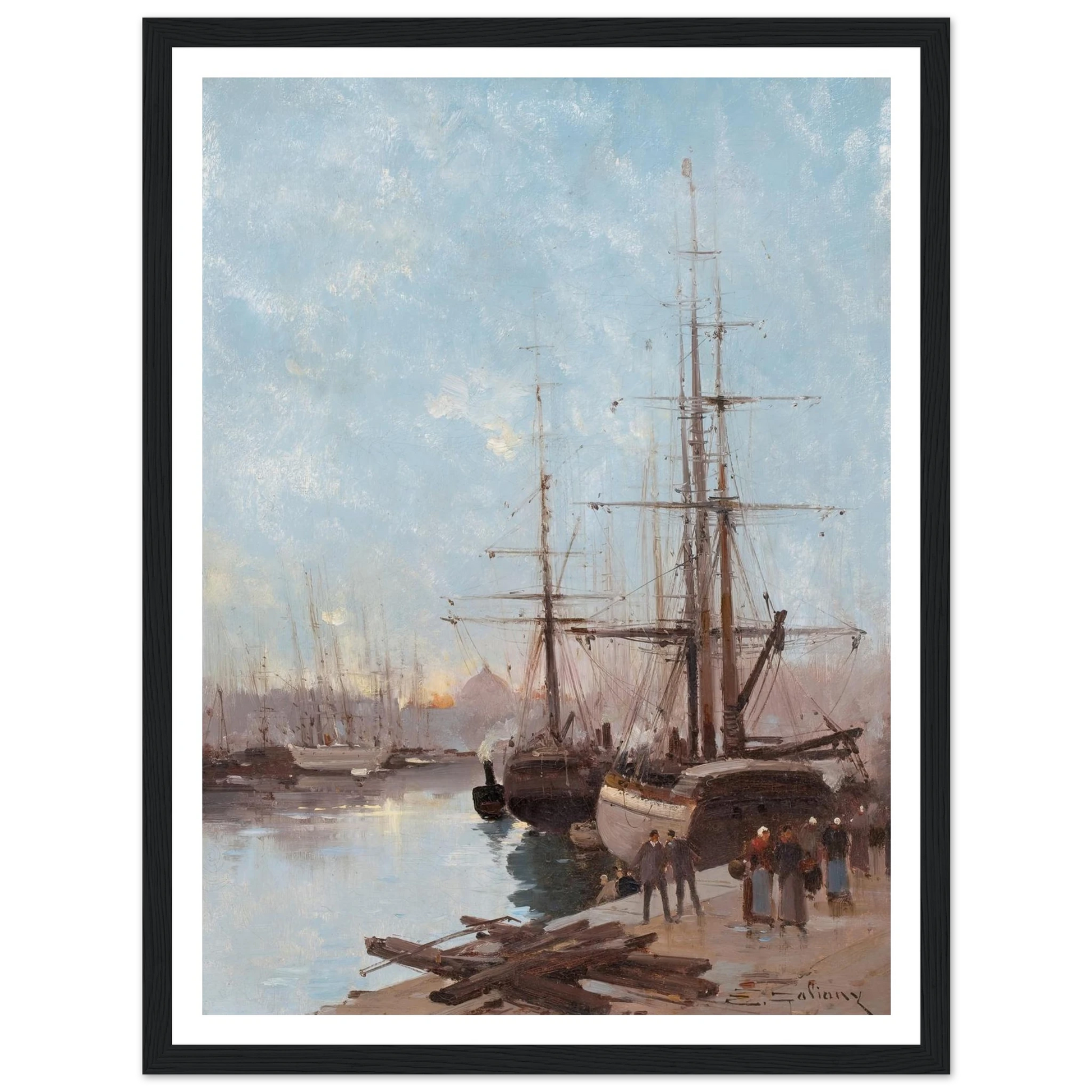 Harbor Scene Art Print | Eugene Galien Laloue - Framed Poster - 30x40 cm / 12x16″ - Black frame