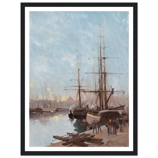 Harbor Scene Art Print | Eugene Galien Laloue - Framed Poster - 30x40 cm / 12x16″ - Black frame