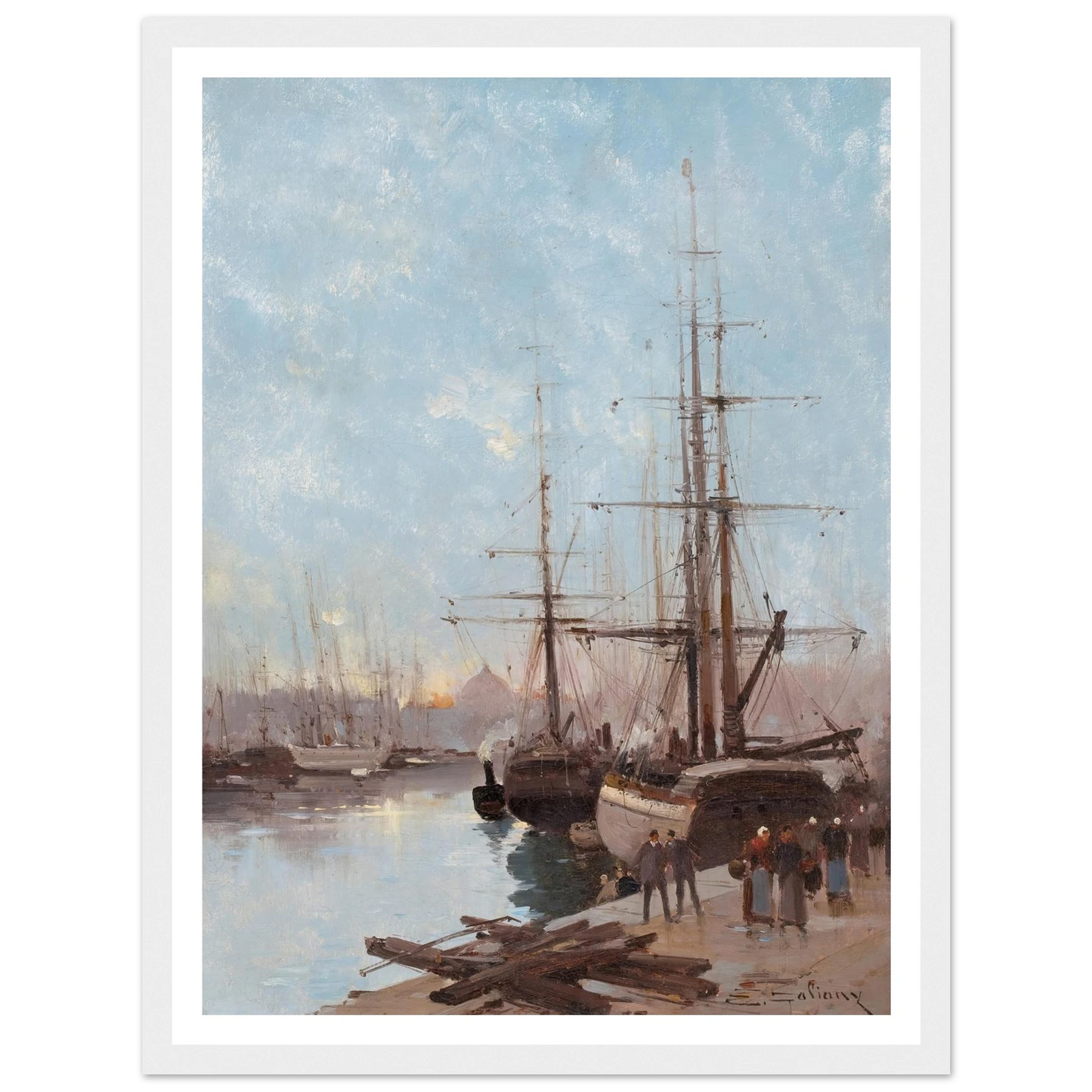 Harbor Scene Art Print | Eugene Galien Laloue - Framed Poster - 30x40 cm / 12x16″ - Black frame