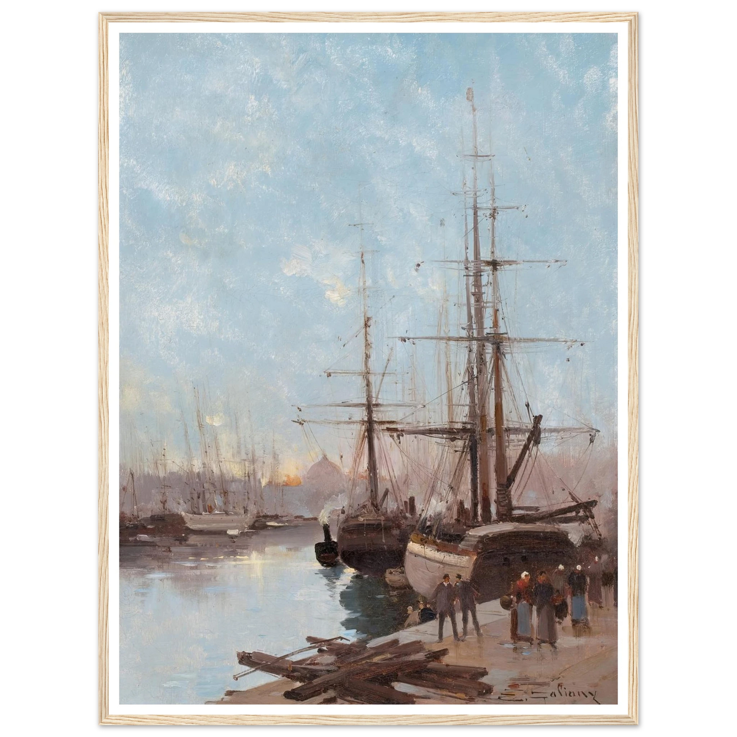 Harbor Scene Art Print | Eugene Galien Laloue - Framed Poster - 30x40 cm / 12x16″ - Black frame