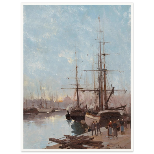 Harbor Scene Art Print | Eugene Galien Laloue - Framed Poster - 30x40 cm / 12x16″ - Black frame