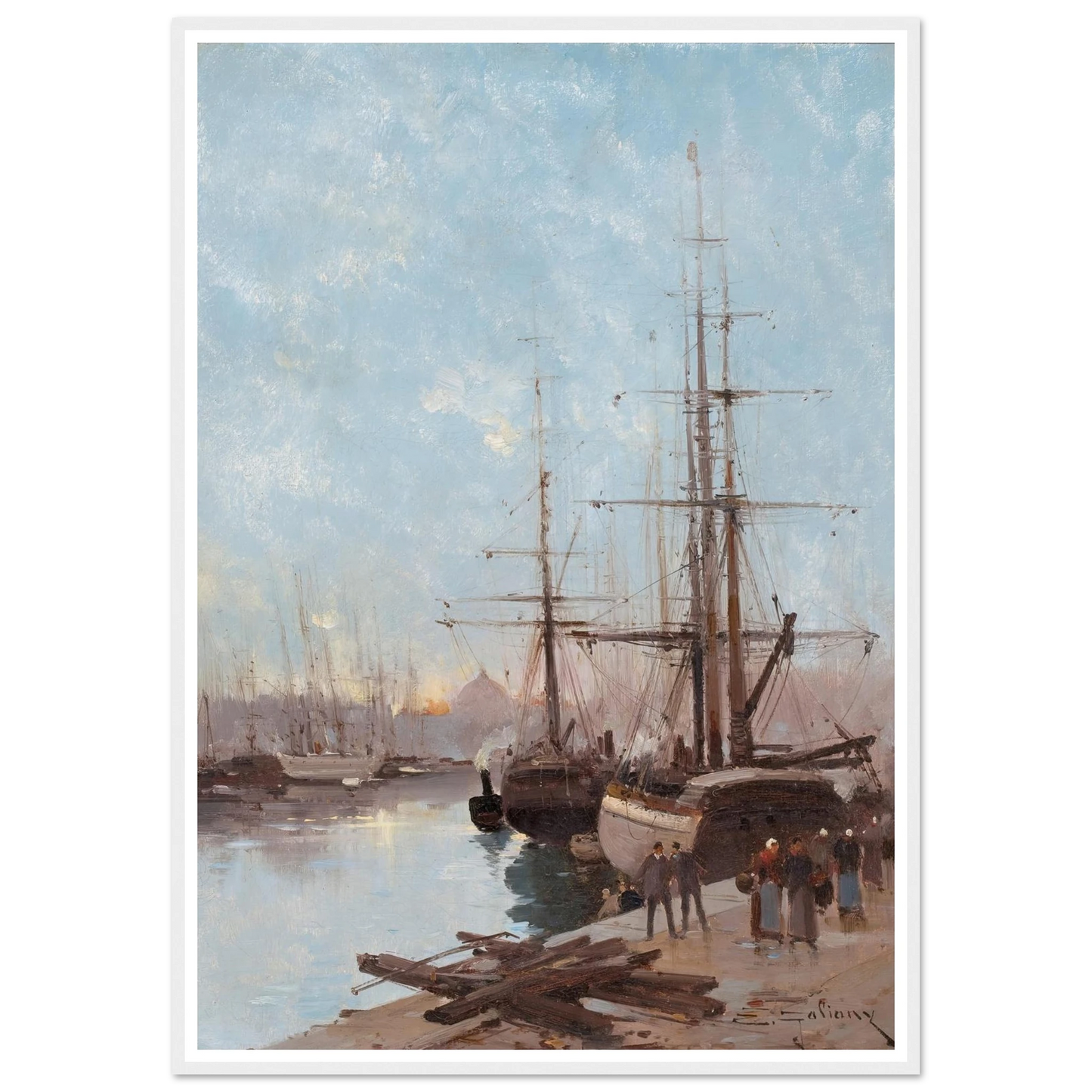 Harbor Scene Art Print | Eugene Galien Laloue - Framed Poster - 30x40 cm / 12x16″ - Black frame