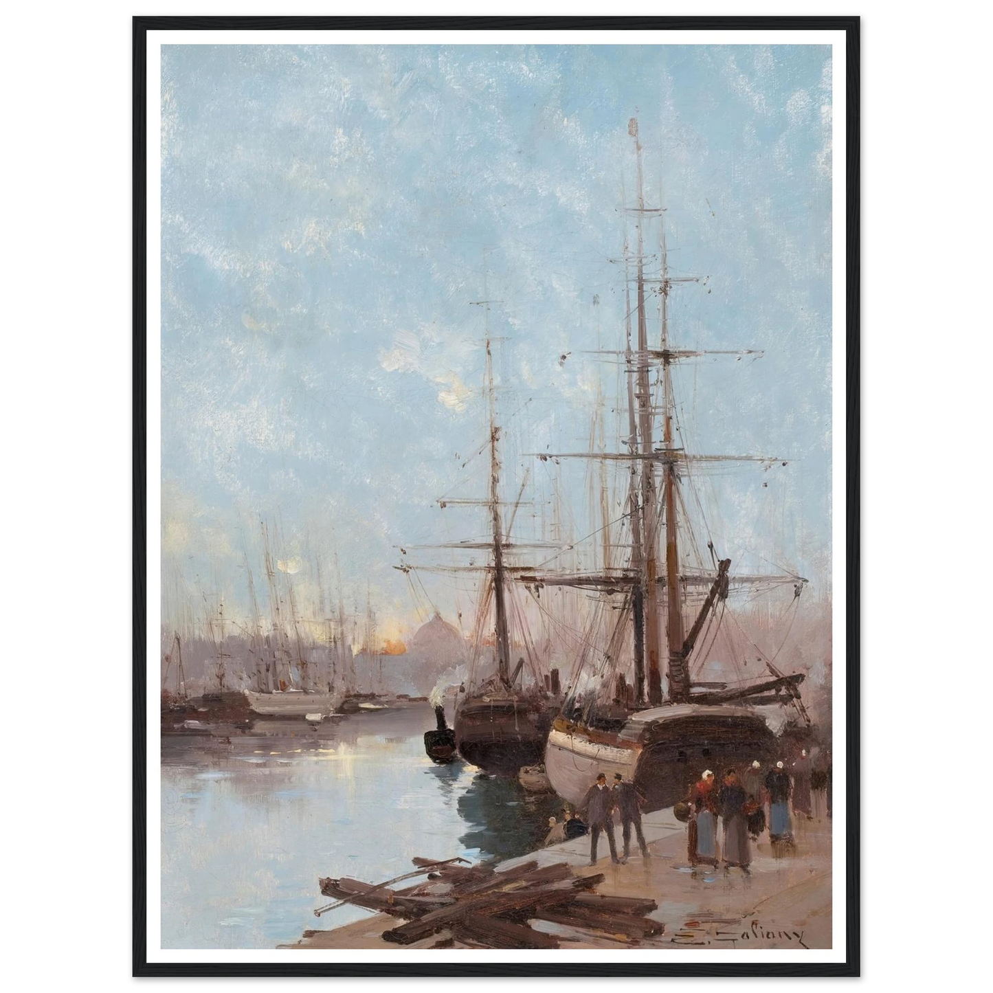 Harbor Scene Art Print | Eugene Galien Laloue - Framed Poster - 30x40 cm / 12x16″ - Black frame