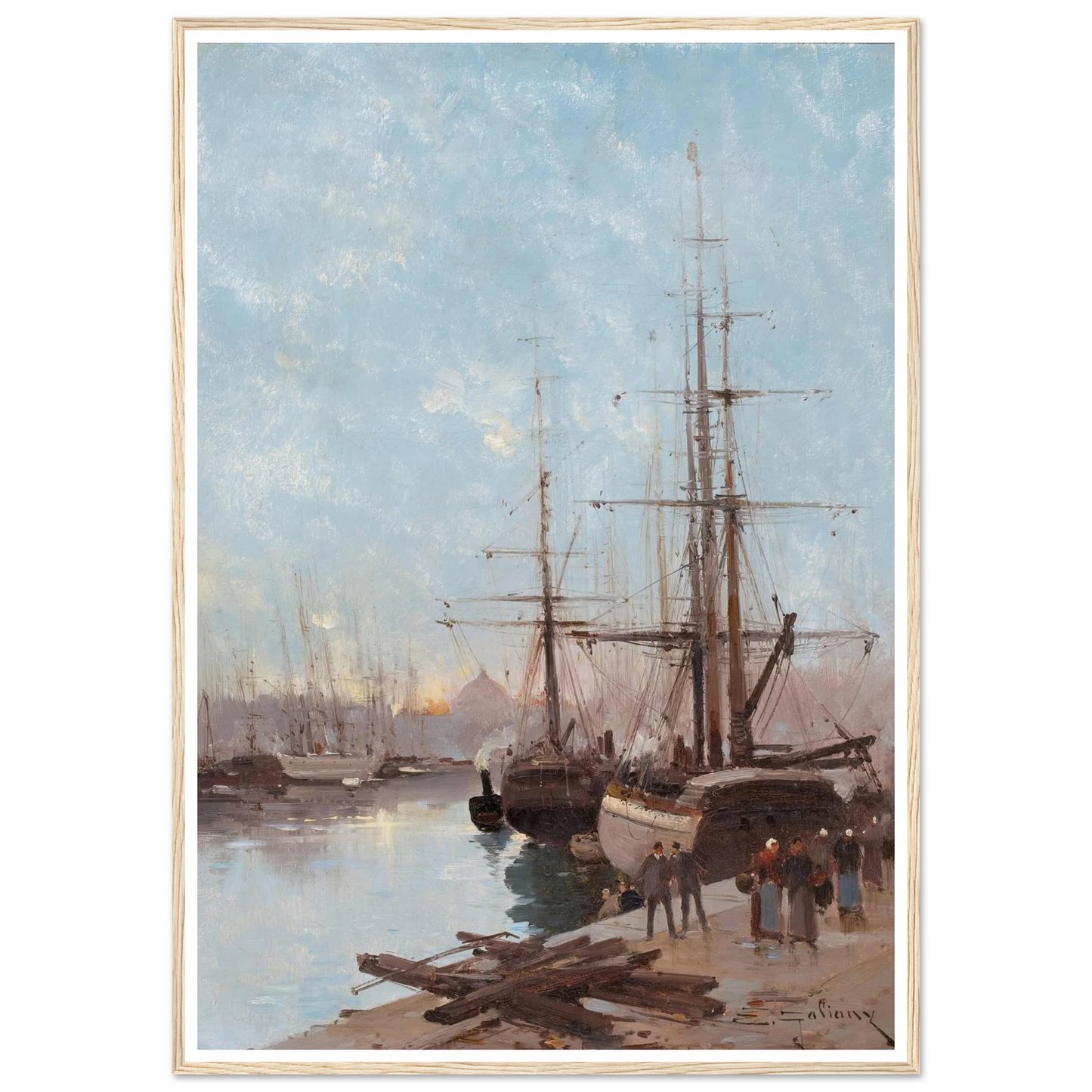 Harbor Scene Art Print | Eugene Galien Laloue - Framed Poster - 30x40 cm / 12x16″ - Black frame