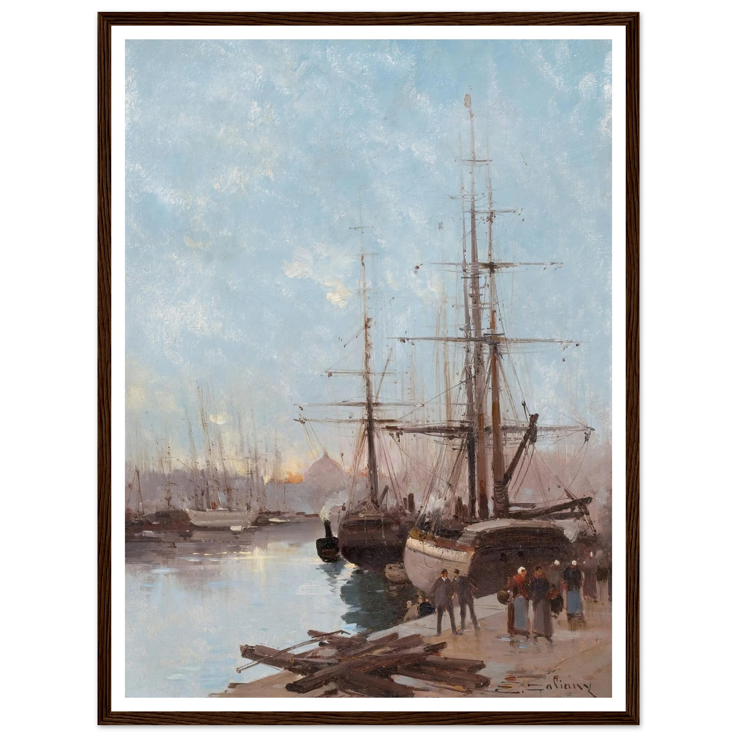 Harbor Scene Art Print | Eugene Galien Laloue - Framed Poster - 30x40 cm / 12x16″ - Black frame