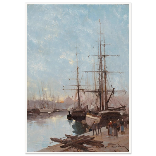 Harbor Scene Art Print | Eugene Galien Laloue - Framed Poster - 30x40 cm / 12x16″ - Black frame