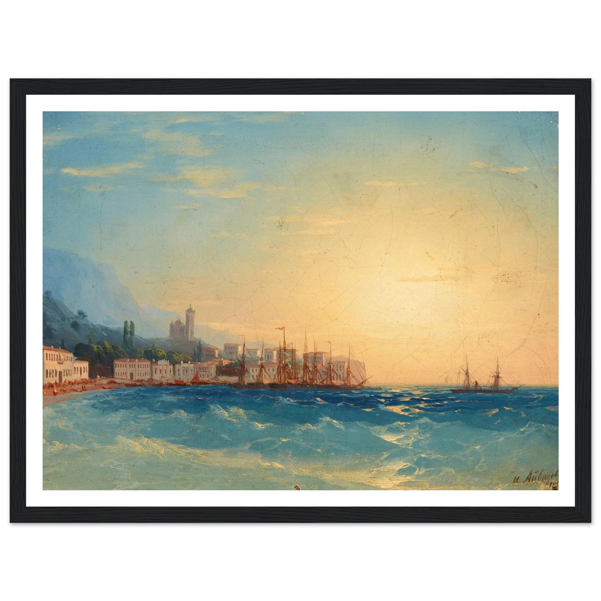 Harbor with Ships (1858) Art Print | Ivan Konstantinovich Aivazovsky - Framed Poster - 30x40 cm / 12x16″ - Black frame