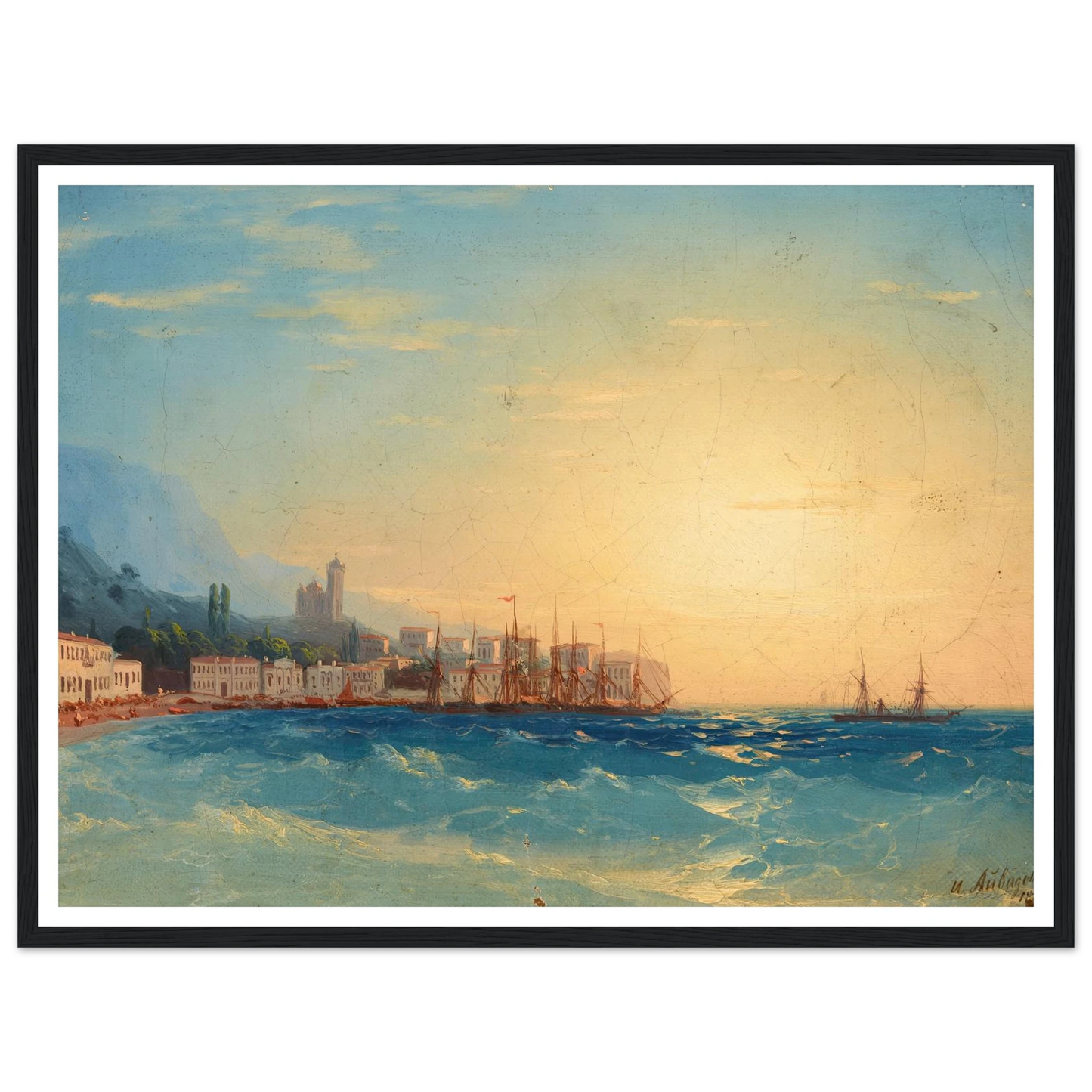 Harbor with Ships (1858) Art Print | Ivan Konstantinovich Aivazovsky - Framed Poster - 30x40 cm / 12x16″ - Black frame