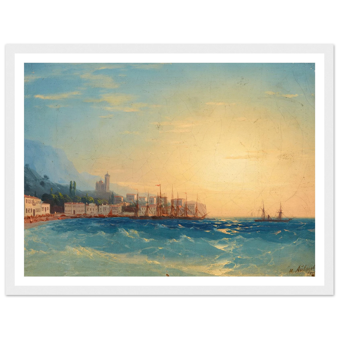 Harbor with Ships (1858) Art Print | Ivan Konstantinovich Aivazovsky - Framed Poster - 30x40 cm / 12x16″ - Black frame