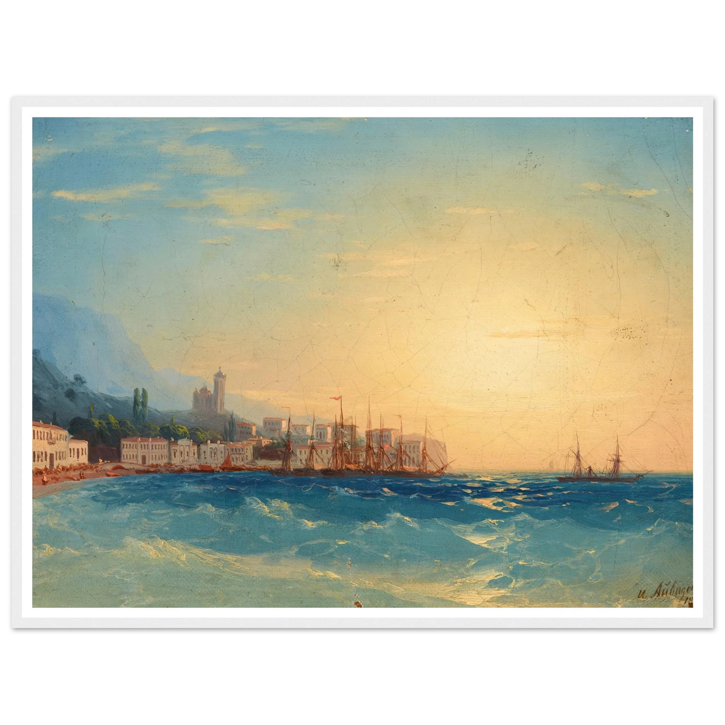 Harbor with Ships (1858) Art Print | Ivan Konstantinovich Aivazovsky - Framed Poster - 30x40 cm / 12x16″ - Black frame