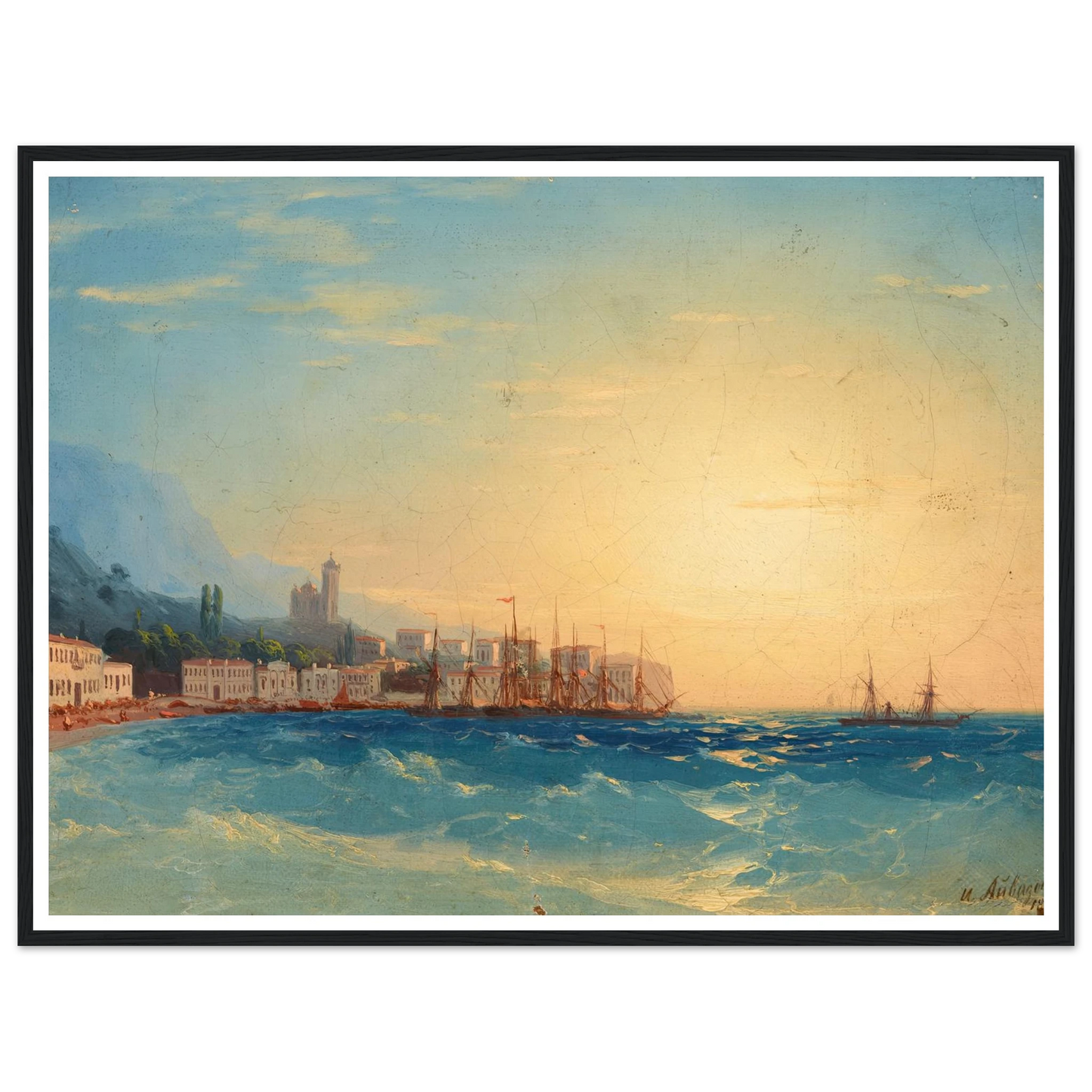 Harbor with Ships (1858) Art Print | Ivan Konstantinovich Aivazovsky - Framed Poster - 30x40 cm / 12x16″ - Black frame