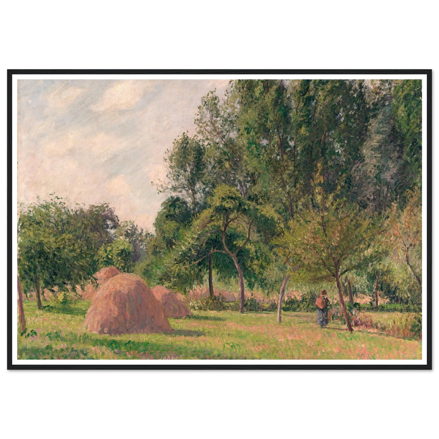 Haystacks, Morning, Éragny (1899) Art Print | Camille Pissarro - Framed Poster - 30x40 cm / 12x16″ - Black frame
