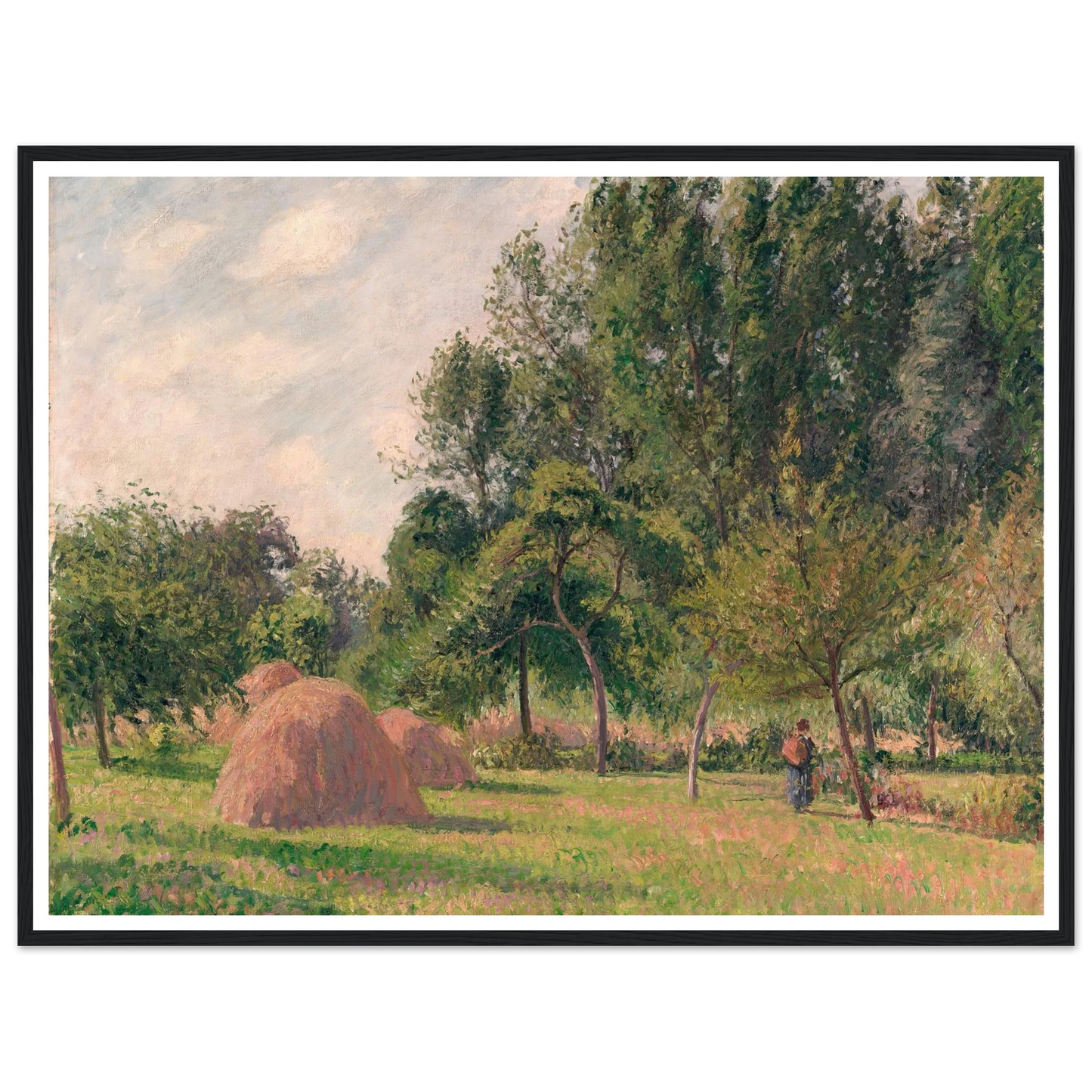 Haystacks, Morning, Éragny (1899) Art Print | Camille Pissarro - Framed Poster - 30x40 cm / 12x16″ - Black frame