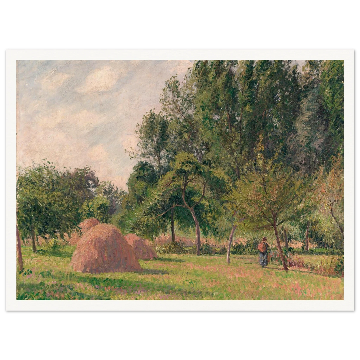 Haystacks, Morning, Éragny (1899) Art Print | Camille Pissarro - Framed Poster - 30x40 cm / 12x16″ - Black frame