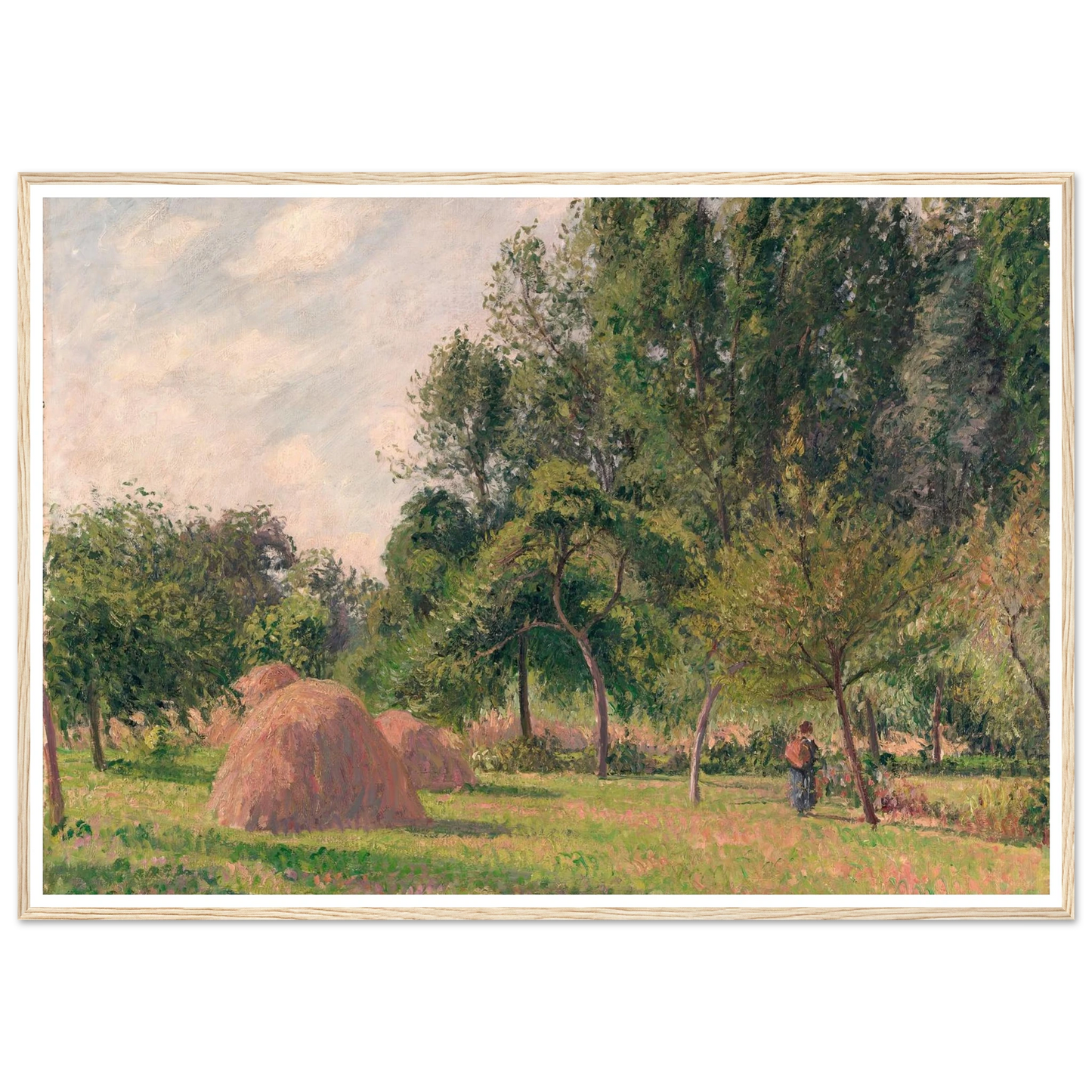 Haystacks, Morning, Éragny (1899) Art Print | Camille Pissarro - Framed Poster - 30x40 cm / 12x16″ - Black frame