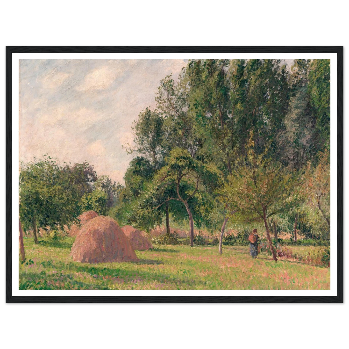 Haystacks, Morning, Éragny (1899) Art Print | Camille Pissarro - Framed Poster - 30x40 cm / 12x16″ - Black frame