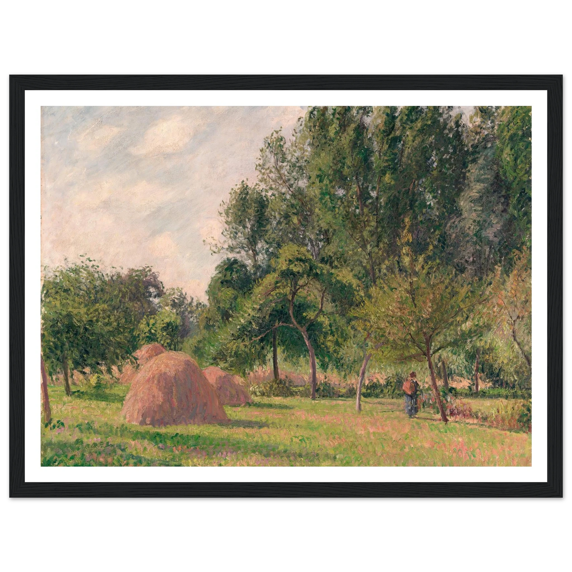 Haystacks, Morning, Éragny (1899) Art Print | Camille Pissarro - Framed Poster - 30x40 cm / 12x16″ - Black frame