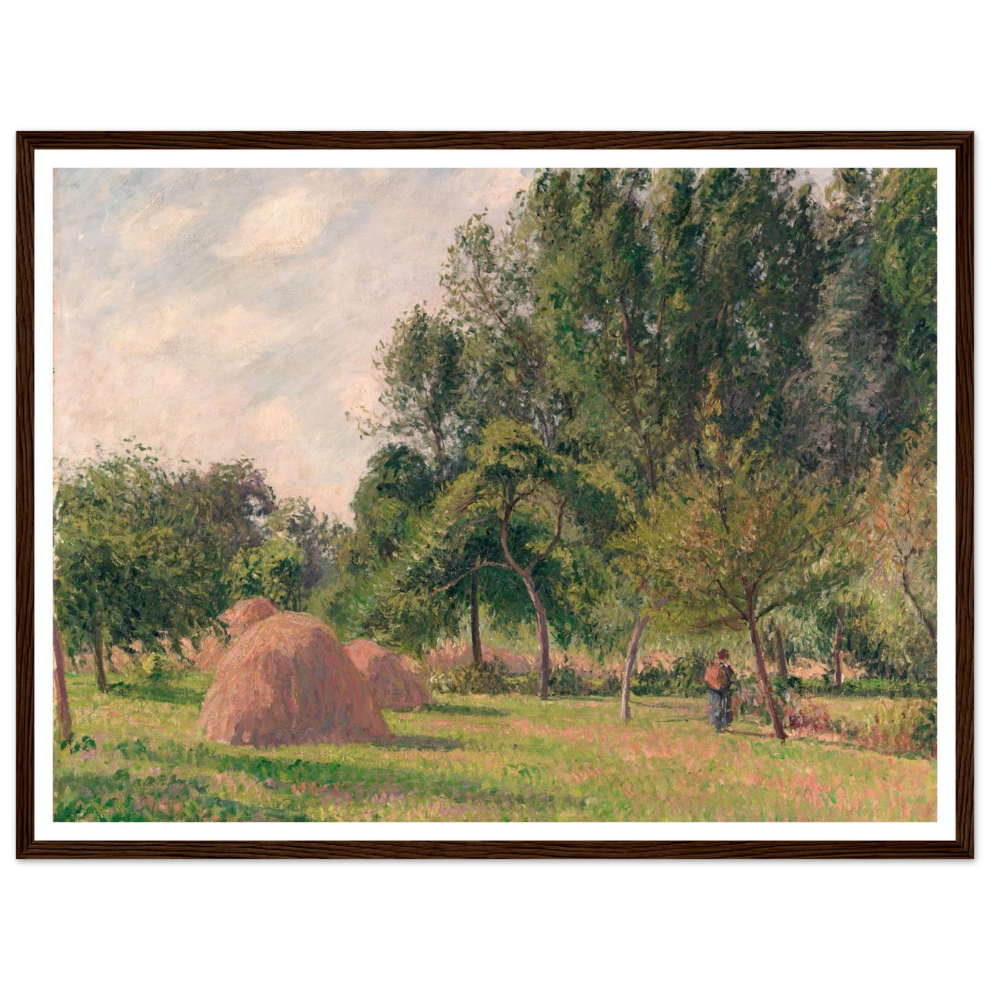 Haystacks, Morning, Éragny (1899) Art Print | Camille Pissarro - Framed Poster - 30x40 cm / 12x16″ - Black frame