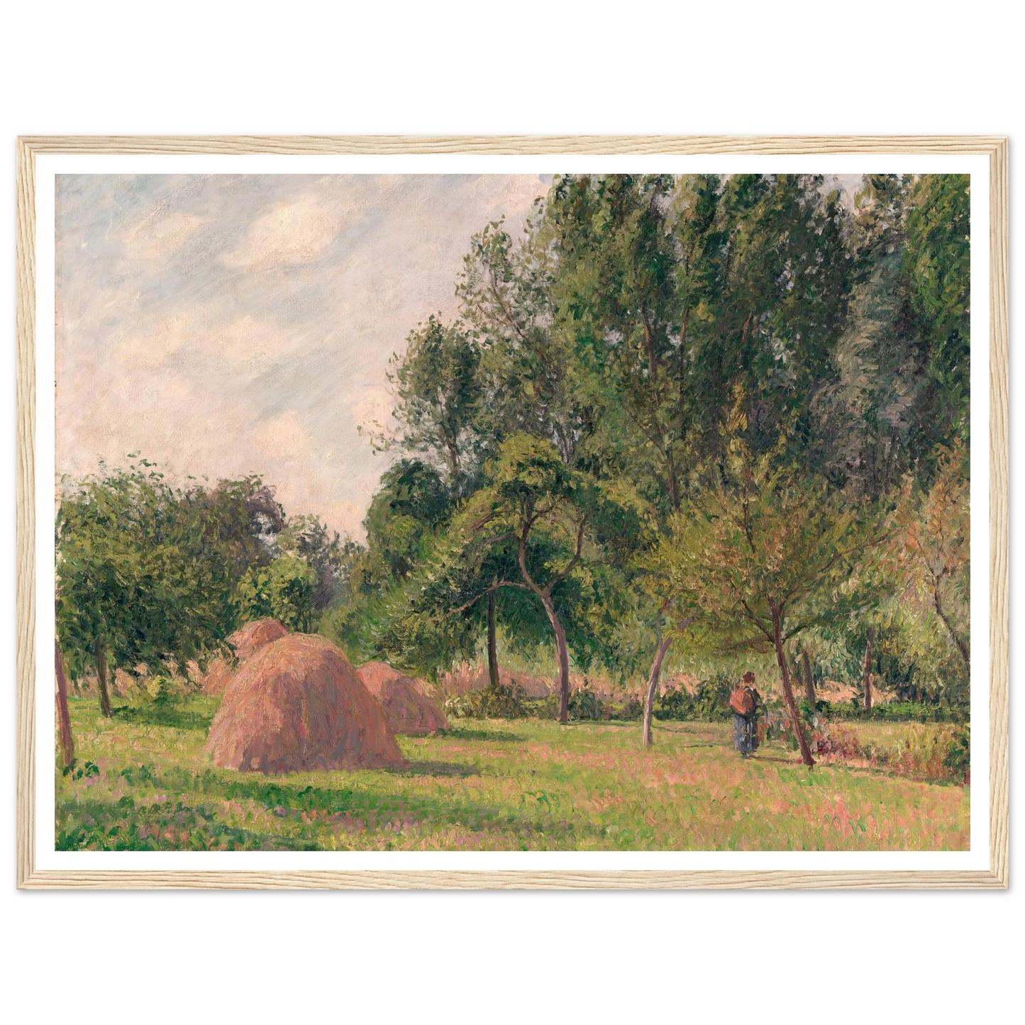 Haystacks, Morning, Éragny (1899) Art Print | Camille Pissarro - Framed Poster - 30x40 cm / 12x16″ - Black frame