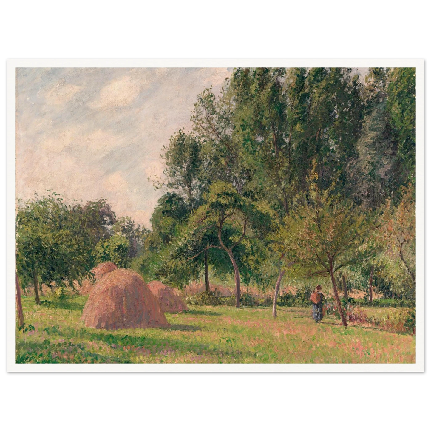 Haystacks, Morning, Éragny (1899) Art Print | Camille Pissarro - Framed Poster - 30x40 cm / 12x16″ - Black frame