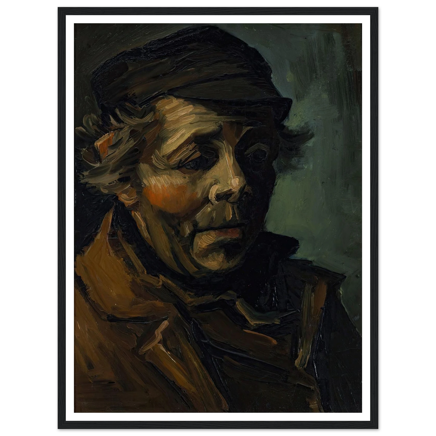 Head Of A Peasant (1884) Art Print | Vincent van Gogh - Framed Poster - 30x40 cm / 12x16″ - Black frame