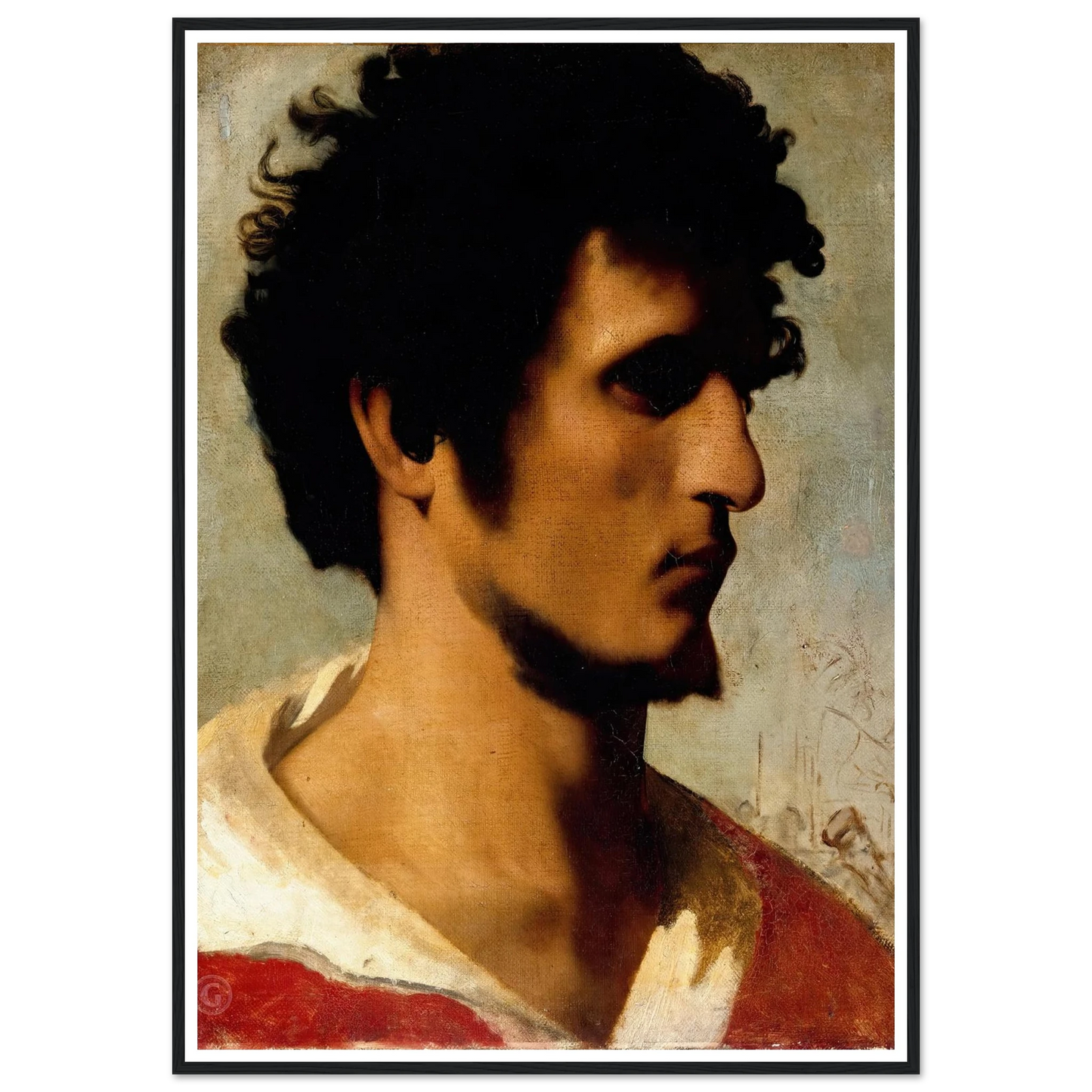 Head of a Peasant from the Roman Countryside (1844) Art Print | Jean Leon Gerome - Framed Poster - 30x40 cm / 12x16″ - Black frame