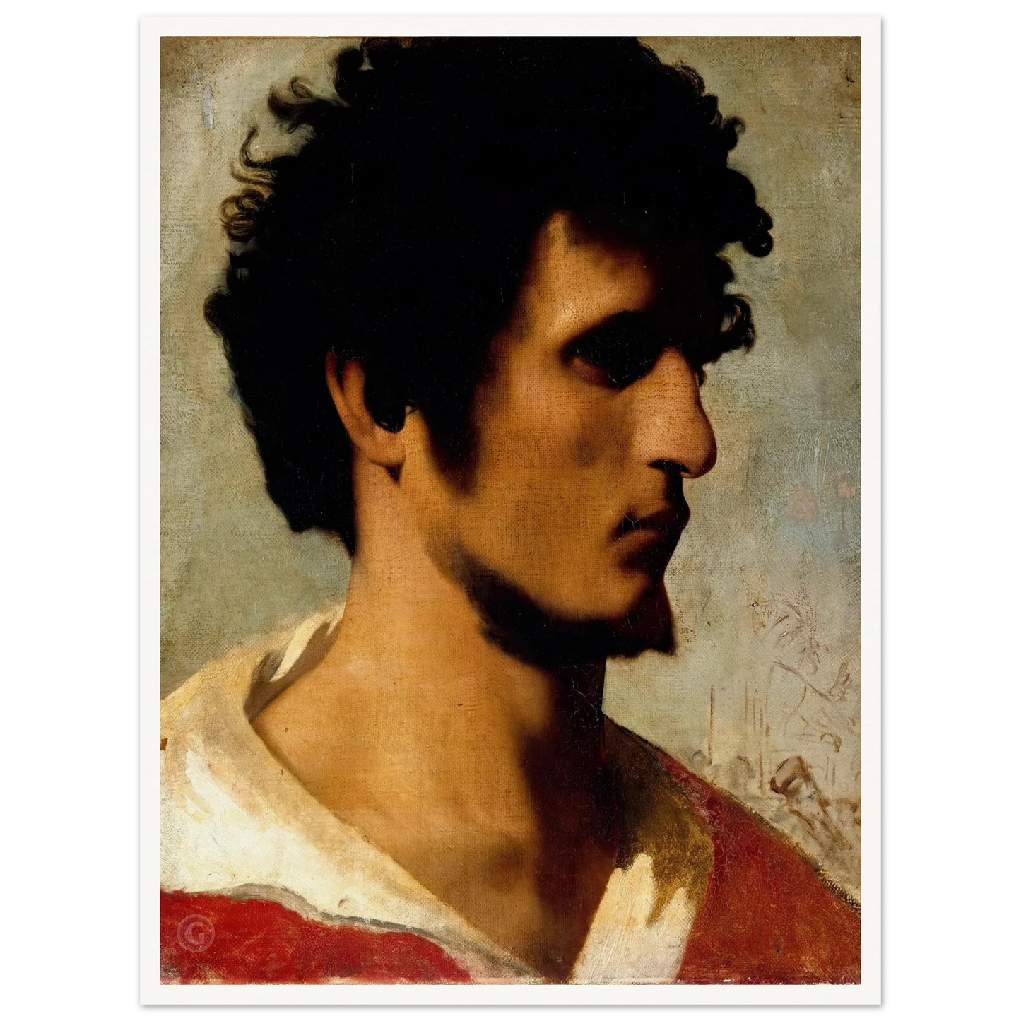 Head of a Peasant from the Roman Countryside (1844) Art Print | Jean Leon Gerome - Framed Poster - 30x40 cm / 12x16″ - Black frame