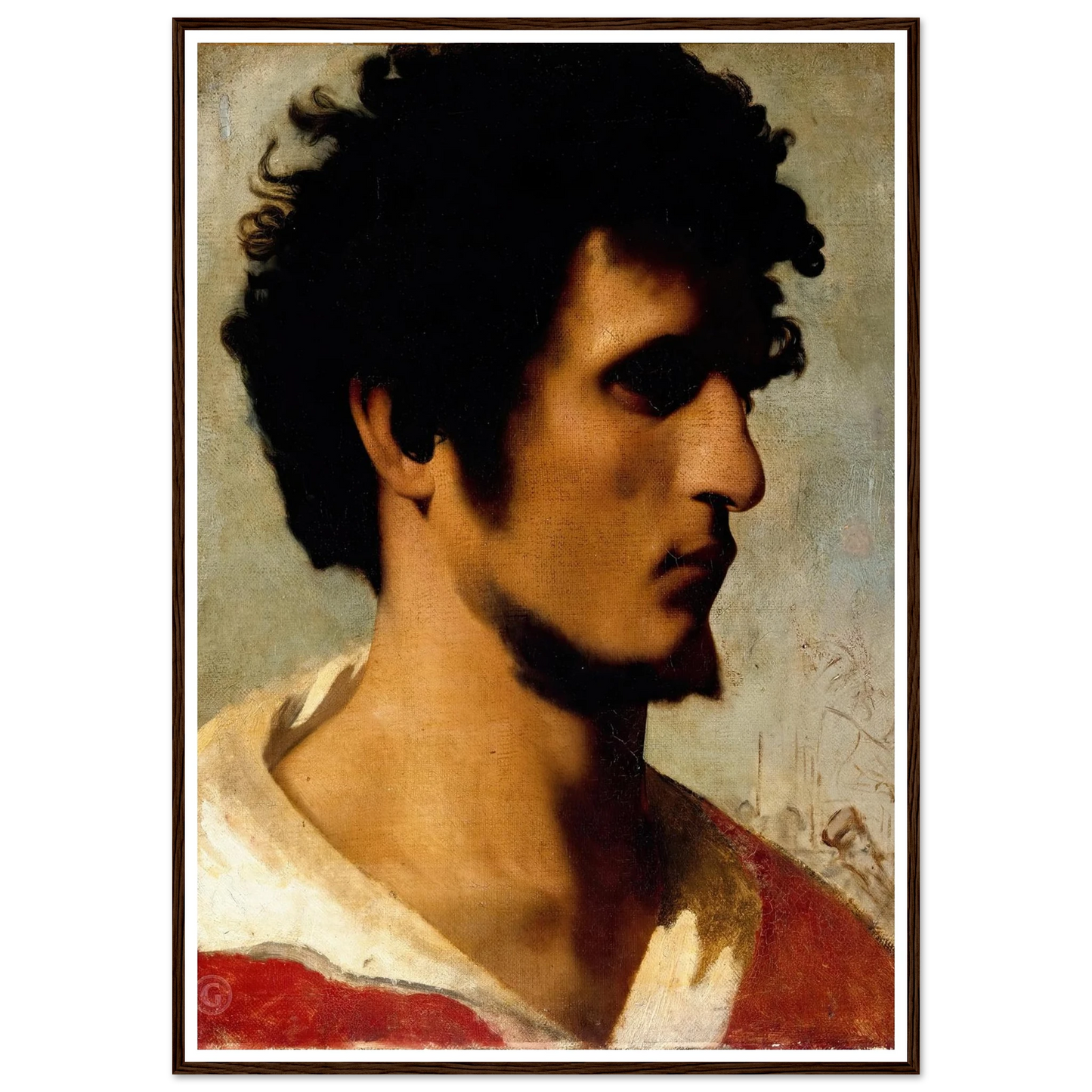 Head of a Peasant from the Roman Countryside (1844) Art Print | Jean Leon Gerome - Framed Poster - 30x40 cm / 12x16″ - Black frame