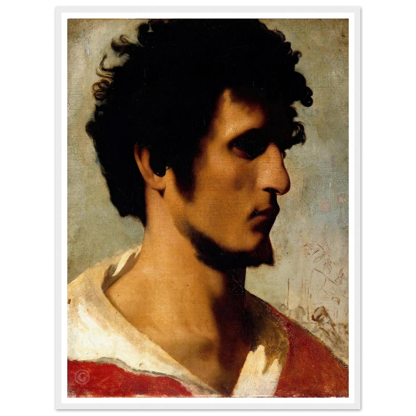 Head of a Peasant from the Roman Countryside (1844) Art Print | Jean Leon Gerome - Framed Poster - 30x40 cm / 12x16″ - Black frame