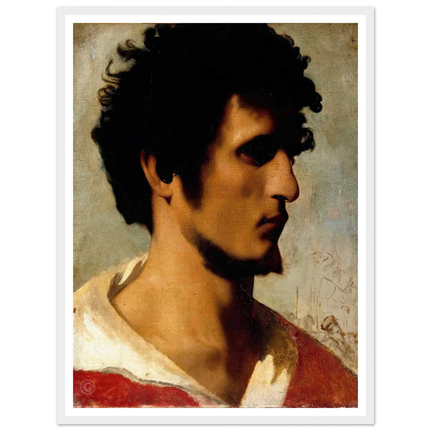 Head of a Peasant from the Roman Countryside (1844) Art Print | Jean Leon Gerome - Framed Poster - 30x40 cm / 12x16″ - Black frame