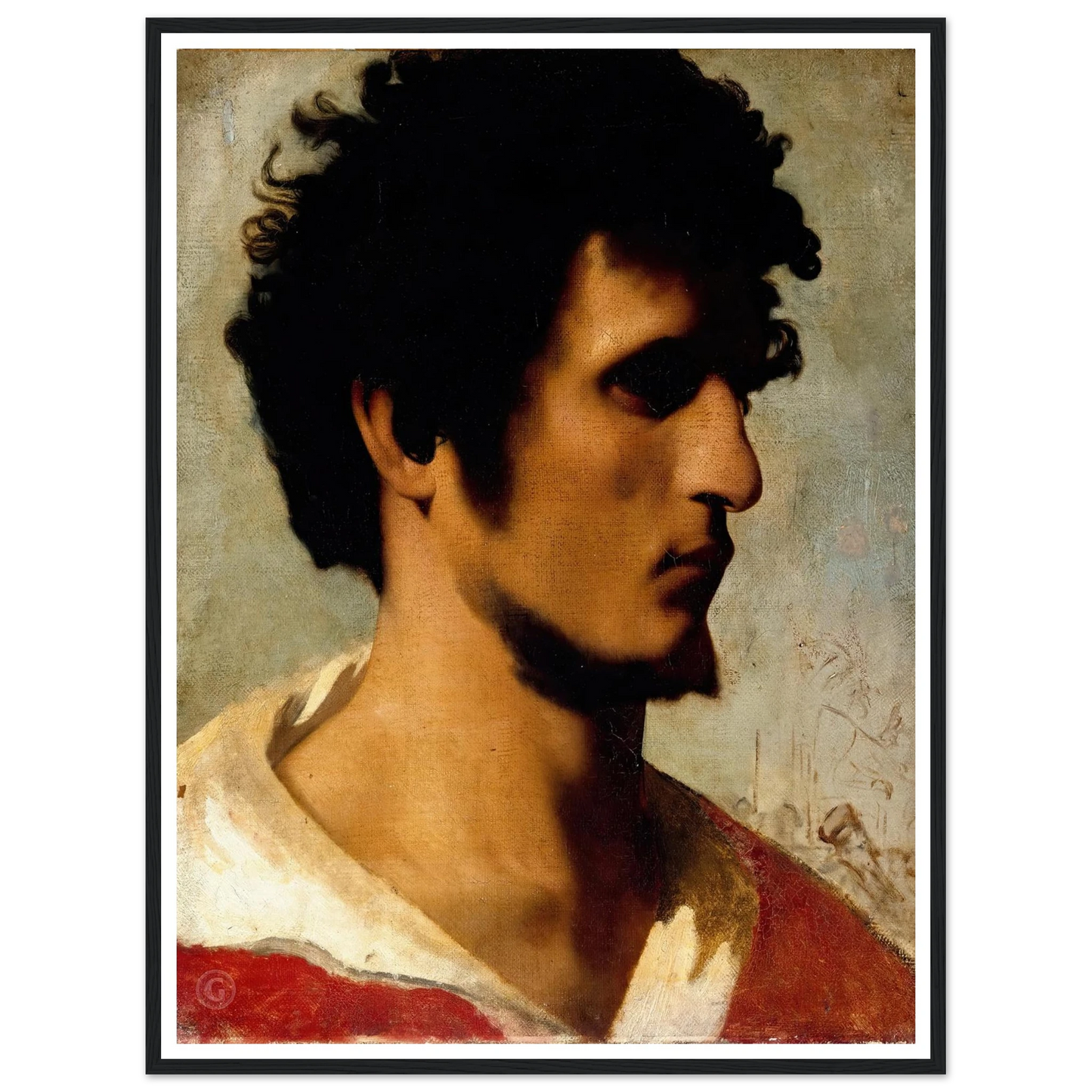 Head of a Peasant from the Roman Countryside (1844) Art Print | Jean Leon Gerome - Framed Poster - 30x40 cm / 12x16″ - Black frame