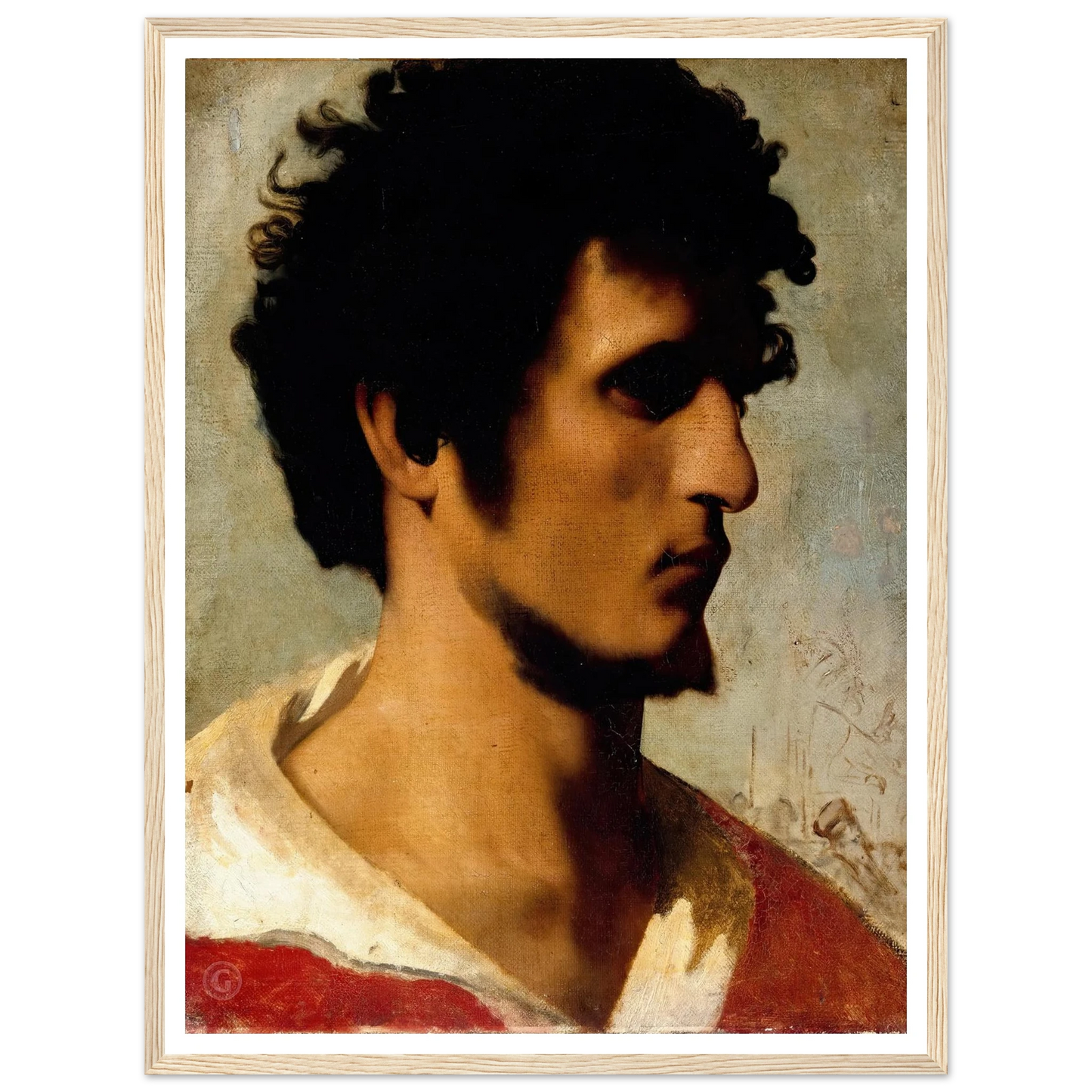 Head of a Peasant from the Roman Countryside (1844) Art Print | Jean Leon Gerome - Framed Poster - 30x40 cm / 12x16″ - Black frame