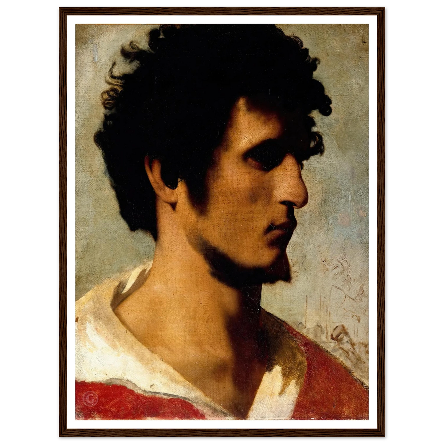 Head of a Peasant from the Roman Countryside (1844) Art Print | Jean Leon Gerome - Framed Poster - 30x40 cm / 12x16″ - Black frame