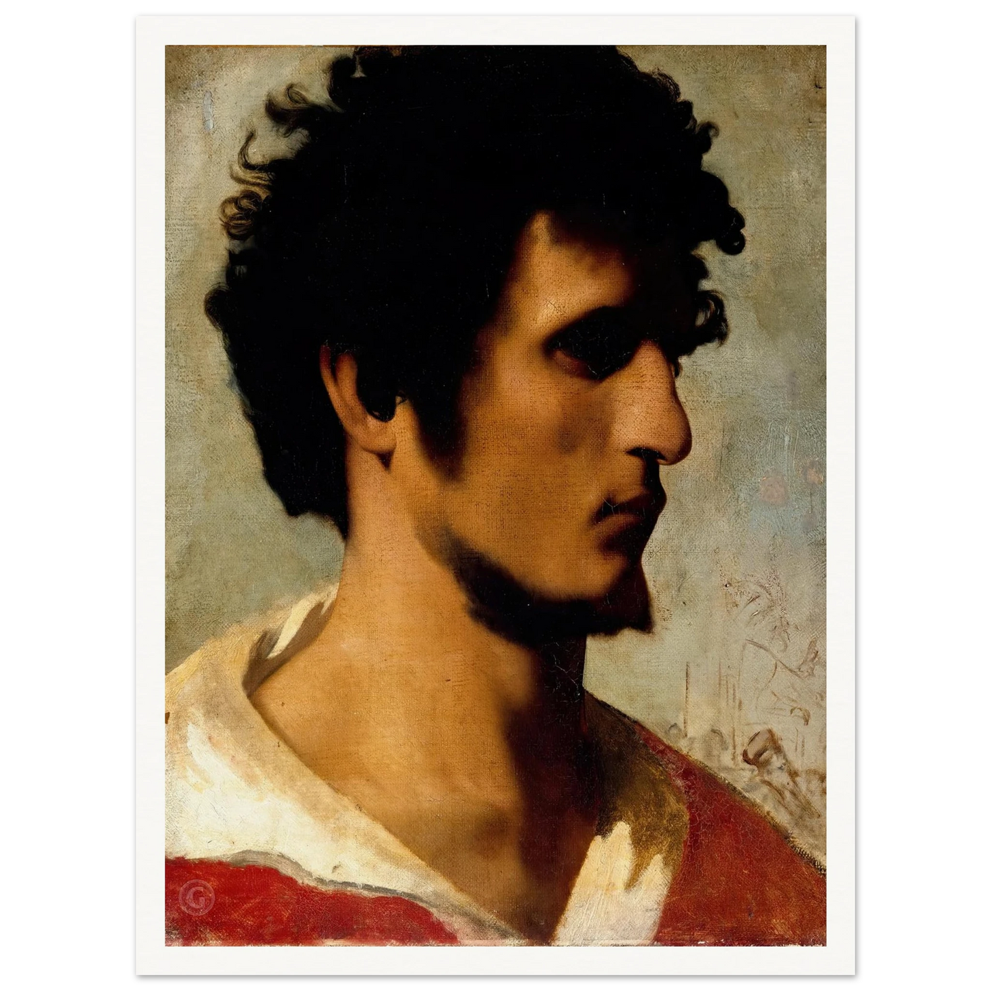 Head of a Peasant from the Roman Countryside (1844) Art Print | Jean Leon Gerome - Framed Poster - 30x40 cm / 12x16″ - Black frame