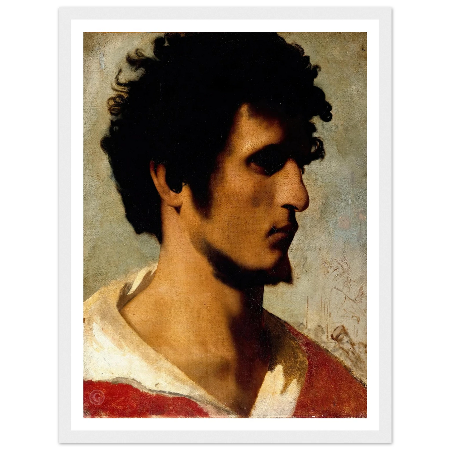 Head of a Peasant from the Roman Countryside (1844) Art Print | Jean Leon Gerome - Framed Poster - 30x40 cm / 12x16″ - Black frame