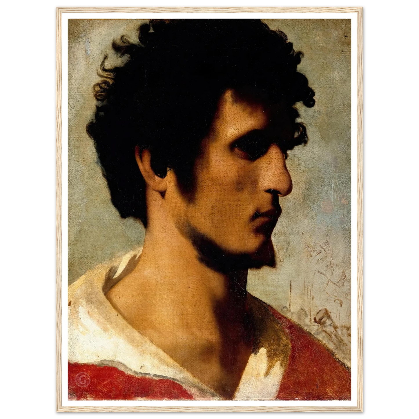 Head of a Peasant from the Roman Countryside (1844) Art Print | Jean Leon Gerome - Framed Poster - 30x40 cm / 12x16″ - Black frame